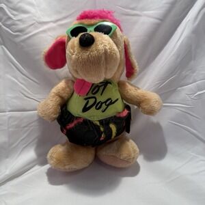 Retro Humorous Dog Plush Hot Dog Stuffed Animal neon clothes